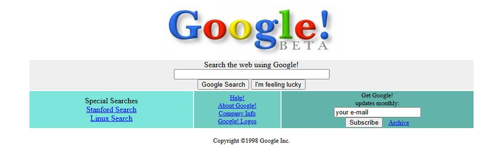 Die Startseite von google.com am 2. Dezember 1998, drei Monate nach der Firmengründung