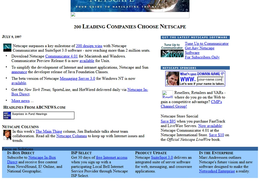 home.netscape.com im Juli 1997, die Seite, auf der jeder Navigator startete