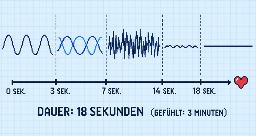 Der Handshake in fünf Abschnitten: Wählen, Antwortton, Training, Scrambling, Stille.