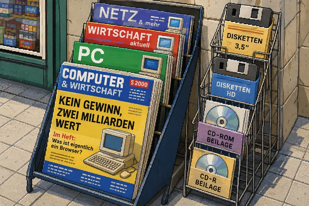 Am Kiosk lag der Börsenrausch neben der Frage, was ein Browser überhaupt sein soll.