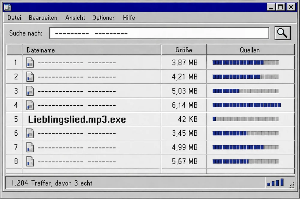 Vier Megabyte für ein Lied, 42 Kilobyte für die Datei mit der zweiten Endung. Wer das übersah, hatte den Abend versaut.